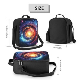 Spiral Space Galaxy Lunch Bag for Boys Girls, Star in Milkway Nebula Lunch Box for Boys Girls Reusable Portable Waterproof Lunch Bags with Adjustable Shoulder Strap and Side Pocket