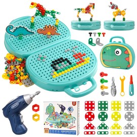 Montessori Tool Box, 223 Pieces Magic Montessori Toy Box with Drill, Montessori Toy from 3 Years, 3D Puzzle Mosaic Toy Creativity Tool Box with Drill for Children from 3-12 Years
