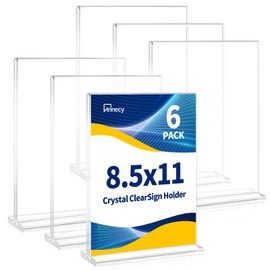 Annecy Sign Holder 8.5 x 11, 6 Packs Sign Stand for Display, T Shape Plastic Clear Sign Holder 8.5x11 Standing Vertical Menu Flyer Holder, Frames Table Signs for Stores, Restaurants, Hotels, Office