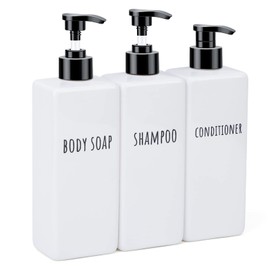 Segbeauty Soap Dispenser, White, 500 ml, Set of 3 Plastic Pump Bottles for Filling with Waterproof Labels, Empty Dispenser for Shampoo, Conditioner, Body Soap, Minimalist Design Travel Bottles Set
