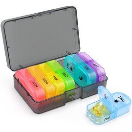 Opret Pill Organiser 7 Day, Weekly Pill Box 2 Times a Day for AM PM, Travel Tablet Organiser with 14 Large Compartments, for Vitamins Supplements Medication (Rainbow)