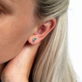 81stgeneration Women's .925 Sterling Silver 9 mm Green Blue Paua Abalone Shell Moon Stud Earrings