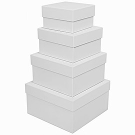 White Gift Boxes for Presents 4 Pack Nesting Gift Boxes with Lids，3.7“-6.4“ Assorted Sizes Square Stackable Boxes for Birthday Wedding Christmas Party Gift Wrapping