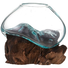 Cohasset Gifts Cohasset Molten Glass & Wood Sculpture, Approximately 4.5" Wide, Natural Wood and Recycled Glass,650-12