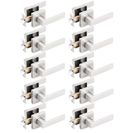 Gobrico 10 Pack Square Rosette Passage Door Handles,Interior Door Locks for Hall/Closet,Satin Nickel Finished