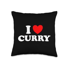 I Heart Curry - Green Red Yellow Comfort Cuisine I Love Curry Funny Cute Indian Food Favorite Spicy Dish Fan Throw Pillow, 16x16, Multicolor