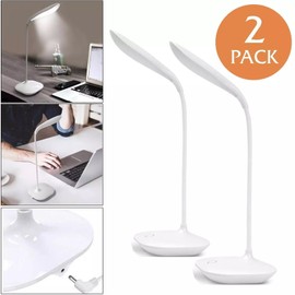 True Face Desk Lamp USB Portable Reading Light Table Lamp Eye Care 3 Light Modes Office Gooseneck Lamp Touch Control Used for Study Drawing Work (White - 2 Pack)