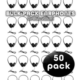 Upper Midland Products 50 Bulk Headphones for Classrooms School Students Over Ear Earbuds Black