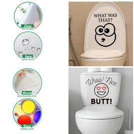 Wanfoou 2 x Toilet Lid Stickers, Sticker with Smiley Face PVC Waterproof Lid Sticker Toilet Sticker Funny DIY Bathroom Wall Sticker Toilet Sticker Door Sticker