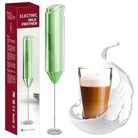 EZBASICS Milk Frother Wand, Handheld Milk Frother Drink Mixer, Electric Whisk Foam Maker for Coffee, Hot Chocolate, Matcha, Cappuccino, Lattes, Stainless Steel Whisk Coffee Enthusiasts Gift Green