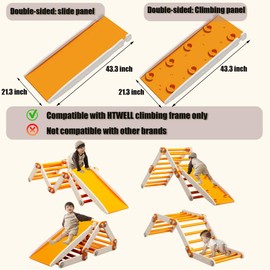 HTWELL Slide Compatible Toddler Climbing Toys,Kids Pikler Triangle Set,Multifunction Foldable Indoor Kids Gym(Orange)