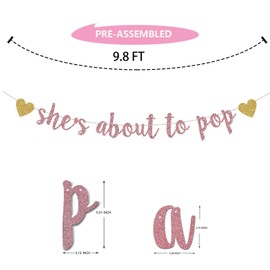 She's About to Pop Banner,Rose Gold Glitter She's Ready to Pop/Welcome Baby/Gender Reveal Party Sign,Baby Shower Girls Birthday Party Decor (Pre-Strung)
