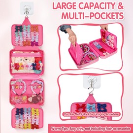 Organizador de accesorios para el cabello, soporte de lazo brillante para bebés y niñas, bolsa de almacenamiento de pelo de viaje para pinzas para el cabello, diademas, coleteros y corbatas