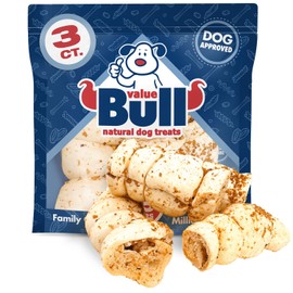 ValueBull Cheek Rolls, Premium Beef Dog Chews, Bully Dusted, 4-6 Inch, 3 Count - All Natural Rawhide Alternative, Long Lasting for Aggressive Chewers, Easily Digestible, Cleans Teeth