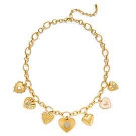 LILIE&WHITE Gold Heart Necklaces For Women With Seven different Heart Charm Gold Neckalce Puffy Heart Necklace Gold Charm Necklace Fashion Choker Necklace Link Gold Heart Necklace Jewelry Gift