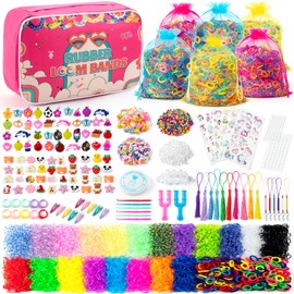 Sundaymot 18000+ Rubber Loom Bands Kit, Loom Bracelet Making Kit for Girl, with Canvas Bag, Charms Beads, DIY Art Craft Set, Rubber Band Bracelet Kit Creative Birthday Gifts for Girls and Boys