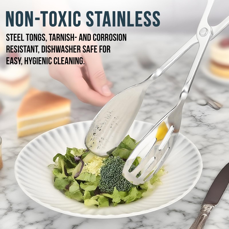 2-PACK Salad Tongs for Serving - Premium Stainless Steel Scissor-Style,