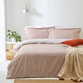 Yard Hebden Mélange Stripe Cotton Duvet Set – Ultra Soft Reversible Striped Bedding (Pecan – Single)