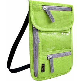 Travel Neck Wallet, RFID Blocking Passport Holder with Adjustable Neck Strap for Men and Women to Keep Cash, Credit Cards and Travel Documents Safe, Green