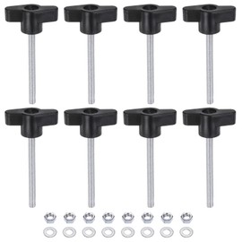sourcing map 8pcs Tee Wing Knobs M5 x 50mm Metric Thread 36mm Z/T Head Plastic Handles Thumb Screws Hand Clamping Threaded Stud Knob Grip Thumbscrew with Nuts Washers, Black