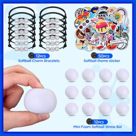 74Pcs Volleyball Party Favors Volleyball Charm Bracelets 1.6" Foam Sports Stress Ball+50 Volleyball Stickers Goodie Bag Women Volleyball Birthday Party Supplies Adjustable Wristbands for Team Player