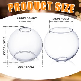 Glooglitter 4 Pack Fixture Replacement Globe Shade 6 Inch Diameter E26 Base 1-5/8 Inch Fitter Round Glass Globe Lampshade Cover for Pendant Wall Sconce Chandelier Vanity Light(Clear)