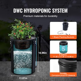 Happybuy DWC Hydroponics Grow System, 5-Gallon Deep Water Culture with Top Drip Kit, Air Pump, Air Stone, Water Level Device for Leafy Vegetables (1 Bucket)