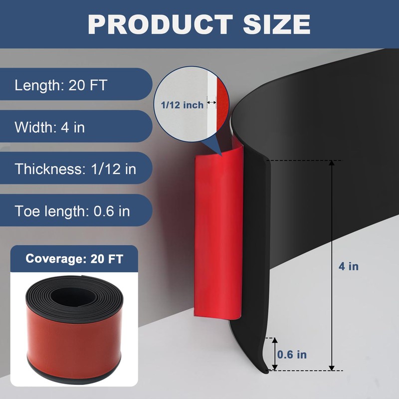 DSGL Flexible Baseboard Molding Trim, 4 in x 20 Ft