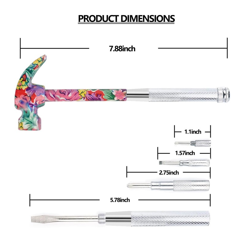 LANDIBO 6-in-1 Multifunctional Metal Flower Hammer & Screwdriver Tool Set,