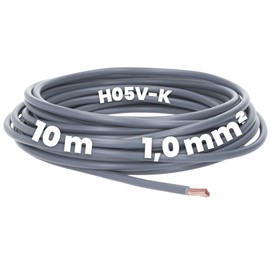 Kalitec 10 Metres H05V-K 1 mm² Grey Wiring Cable I Flexible PVC Single Core I Stranded 1 mm2 I Wiring Fine-stranded I Single Cable I Single Wire I Switch Wire Flame Retardant
