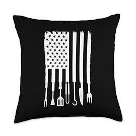 Pellet Smoker BBQ Grill Cover Smoke Barbeque Chef American Flag Barbecue BBQ Grilling Chef Cook Barbeque Throw Pillow, 18x18, Multicolor