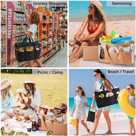 Kalidi Mesh Beach Bag XXL Family Beach Bag with Zip Shopper Women's Large Swimming Bag Beach Bag Shopping Bags for Travel Shopping and Everyday Use, tan