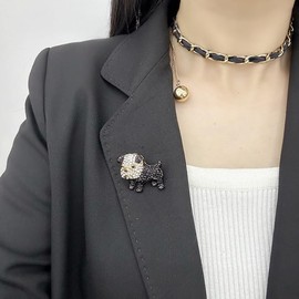 Cute French Bulldog Dog Rhinestone Brooch Lapel Pin for Women Dainty Crystal Puppy Animal Brooches Pins Sweater Hat Dress Suit Jacket Badges Decorations Lovely Christmas Jewelry for Pet Lover Ornament