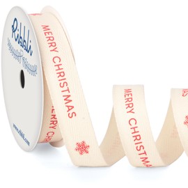 Ribbli Christmas Cotton Ribbon Natural Twill Tape Cotton with Red Merry Christmas and Snowflak Farmhouse Rinbbon Use for Gift Wrapping Baking Crafts Home Decor-5/8 Inch x 10 Yard