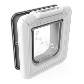 Cat Mate Elite I.D. Disc Cat Door with Timer Control, LCD Display, 4-Way Locking Options, Durable Polymer Construction -White