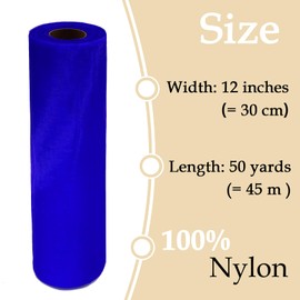 Royal Blue Organza Fabric Roll Crystal Organza 12" by 50 Yards Sheer Tulle Fabric Shiny Netting for Wedding Party Backdrop Decoration Table Runner Gift Wrapping DIY Crafts