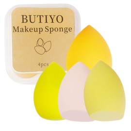 Makeup Sponge set BUTIYO Make up for Face Makeup,Foundation Powder Cream for Flawless Makeup,4 pcs colorful Cosmetic Sponges in 1 Storage Package (yellow) FB015
