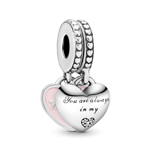 Pandora Jewelry Mother and Daughter Hearts Dangle Cubic Zirconia Charm in Sterling Silver, No Box
