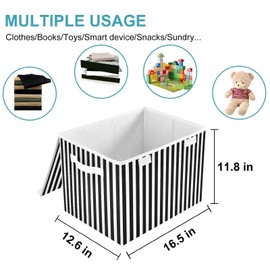 CaTaKu Black and White Striped Storage Bins with Lids Fabric Large Storage Container Cube Basket with Handle Decorative Storage Boxes for Organizing Clothes Shelves