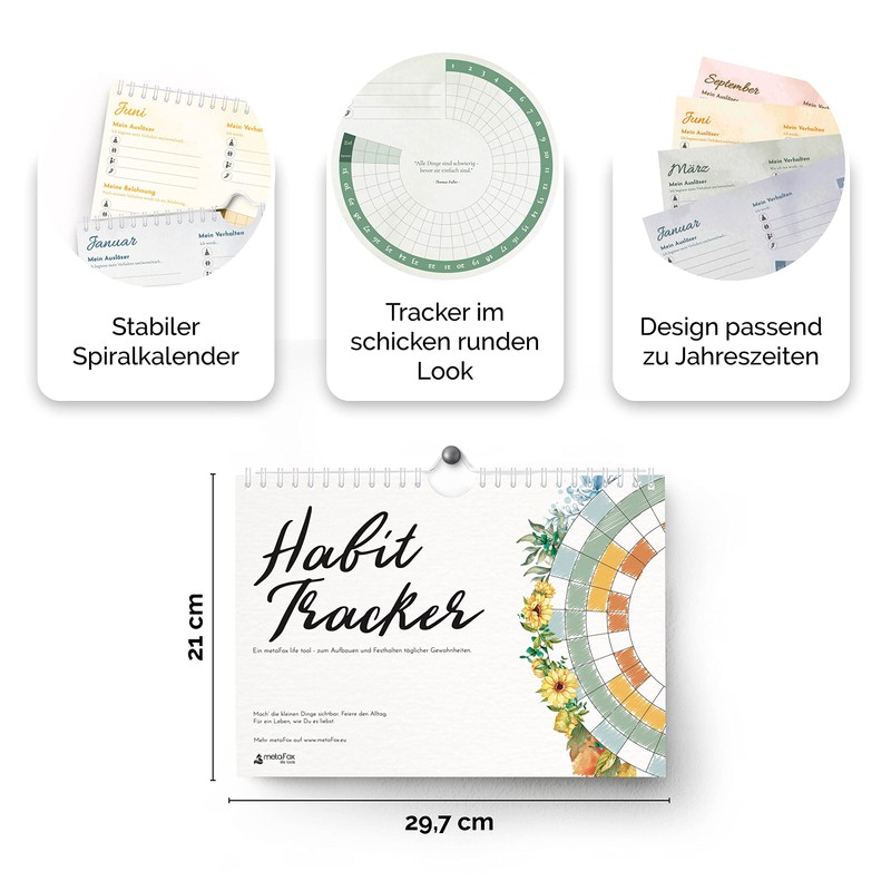 metaFox Habit Tracker Calendar | Undated 12-Month Habit Tracker Journal