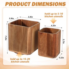 AojSup 2 Pcs Wood Utensil Holder, 360 Rotating Large Cooking Utensil Organizer, Countertop Spoon and Chopstick Spatula Holder, Farmhouse Kitchen Decor for Countertop, Pantry and Bathroom