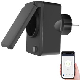 Luminea Home Control Zeitschaltuhr außen WLAN: Smarte WLAN-Outdoor-Steckdose, Energiekostenmesser, 16A, IP44, schwarz (Zeitschaltuhr Digital WLAN, Zeitschaltuhr über App steuern, Weihnachtsdeko)