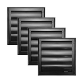 Vent Systems 4" Inch (7.5'' x 7.5") Pack of 4 Exhaust Vent Cover - Black - Dryer Vent Hood - Louvered Dryer Duct Vent Cover - Vent Hood Cap - One-Directional Plastic Air Exhaust Grille