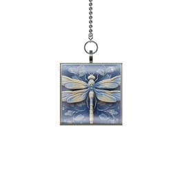 Gotham Decor Dragonfly Blue Cameo Look Square Pendant on Chain/Dragonfly Necklace