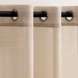 Woaboy Voile Curtains, Transparent Living Room with Eyelets, Eyelet Curtains, Bedroom Curtains, Loop Curtains, Modern, Set of 2, 140 x 245 cm (W x H), Beige