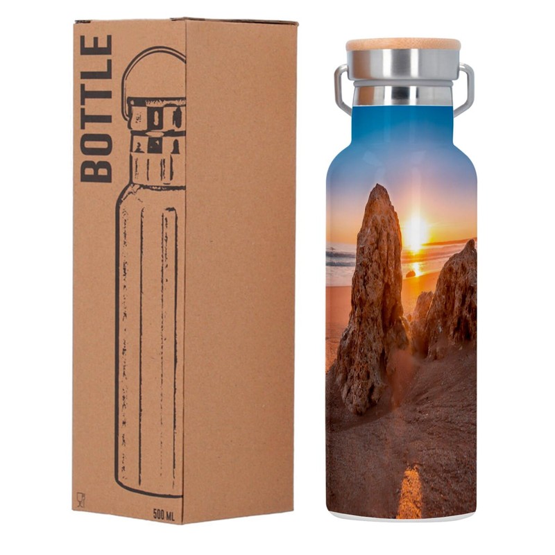 Edelstahlflasche Thermosflasche - Sonnenuntergang am Paradiesstrand mit Felsen - 500