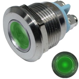 Lumonic LED Indicator Light 22 mm Green Stainless Steel I Signal Light with Screw Connection - IP67 I Signal Lamp for Car with 6 V, 12 V & 24 V LED Voltage