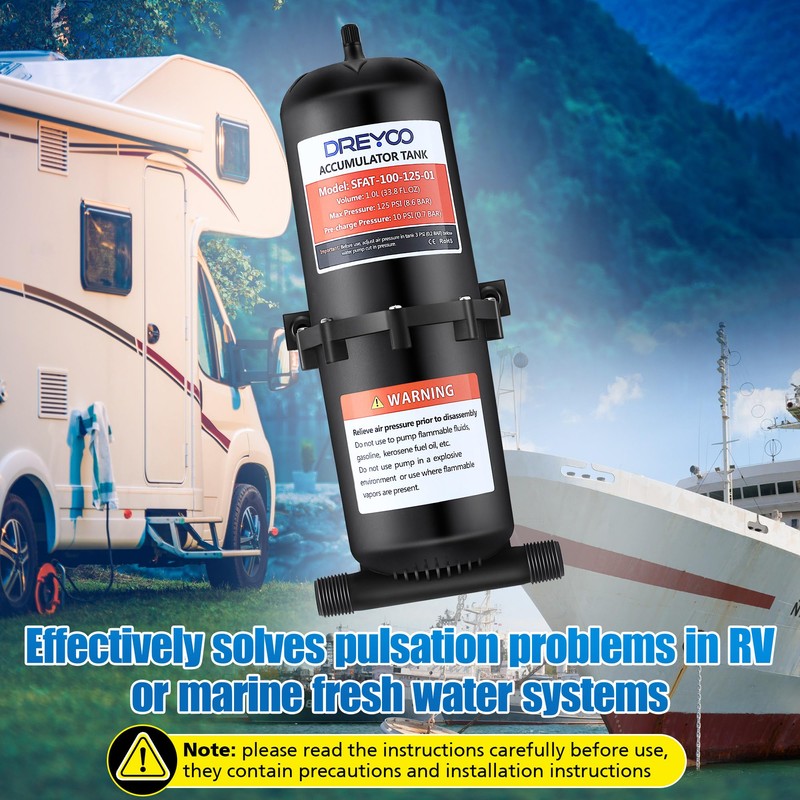 Dreyoo RV Accumulator Tank 1L 125PSI, Pre Pressurized Accumulator Tank