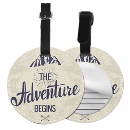 TKS MITLAN Inspirational Quotes Luggage Tags for Suitcases Adventure Begins Mountain Leather Baggage Suitcases Tag Name ID Label Privacy Cover Travel Bag Tags for Women Men Boys Girls(Round 1 Pack)