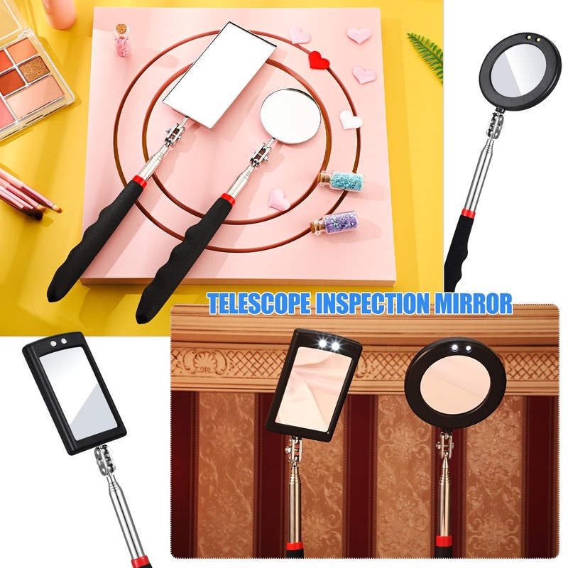 4 Pieces Telescoping Inspection Mirror Telescoping LED Lighted Flexible Inspection